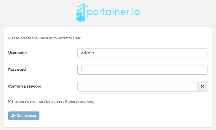 Portainer : Create Admin User