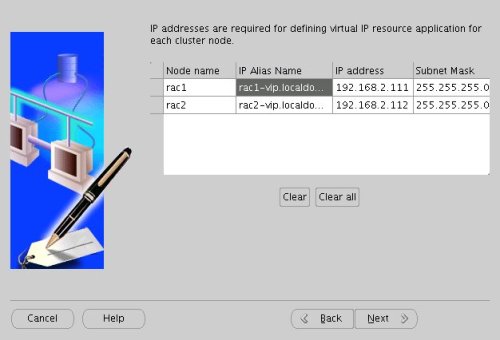 Clusterware VIPCA Virtual IPs