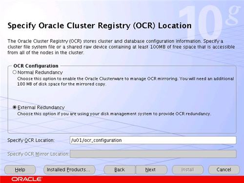 Clusterware OCR Location
