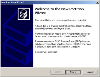New Partition Wizard Welcome