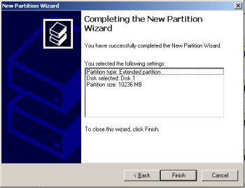 New Partition Wizard Finish