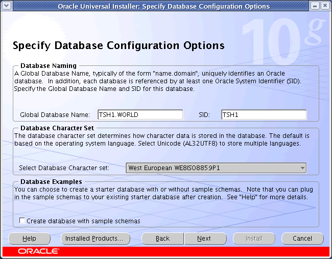 oracle 10g default database name