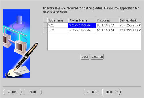 Clusterware VIPCA Virtual IPs