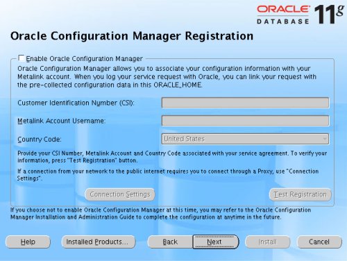 Database Oracle Configuration Manager Registration
