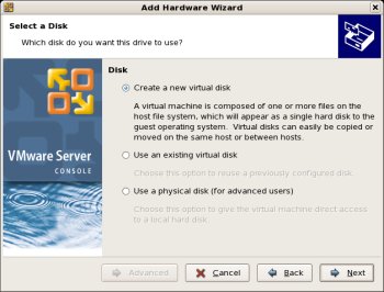 Virtual Machine Settings New Disk