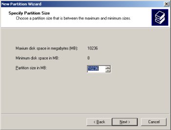 New Partition Wizard Size