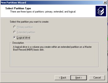 New Partition Wizard Logical Drive