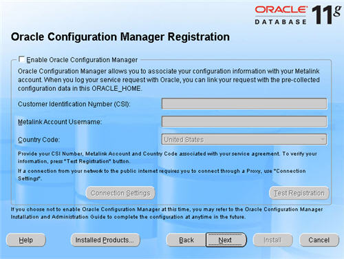 Database Oracle Configuration Manager Registration