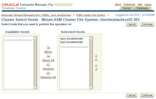 OEM: Mount ASM Cluster File System
