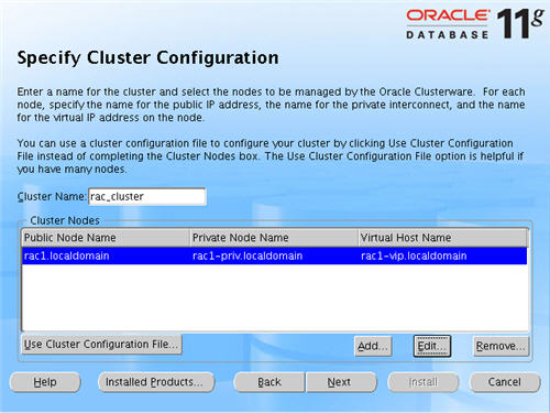 Clusterware Cluster Config