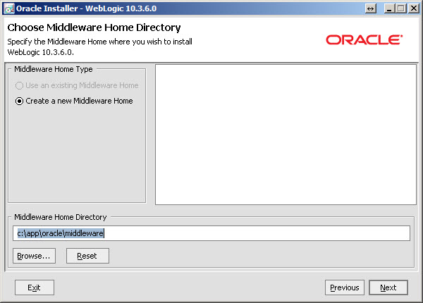 Choose Middleware Home Directory