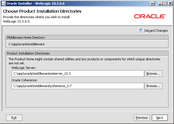 Choose Product Installation Directories