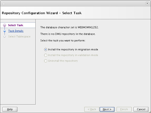 DMU : Repository Configuration Wizard - Select Task