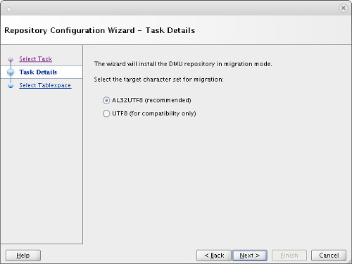 DMU : Repository Configuration Wizard - Task Details