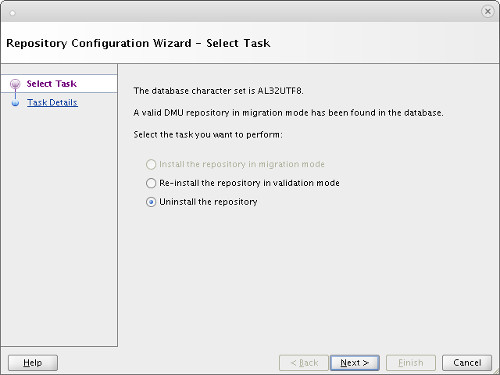 DMU : Repository Configuration Wizard - Select Task