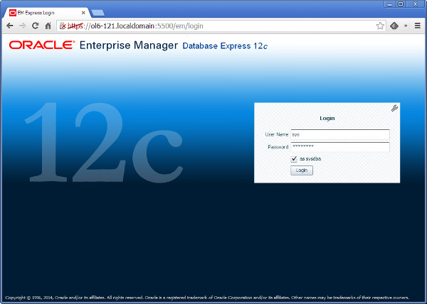 Enterprise Manager Database Express 12c : Login