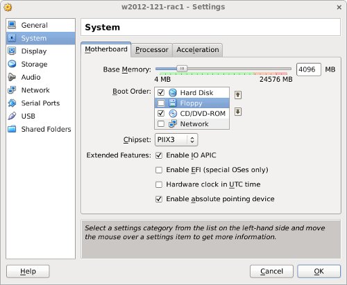 VirtualBox - System Settings