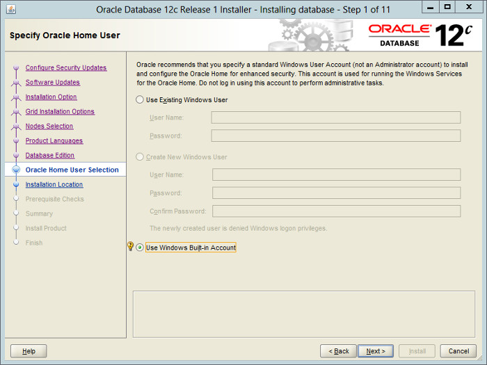 DB - Specify Oracle Home User