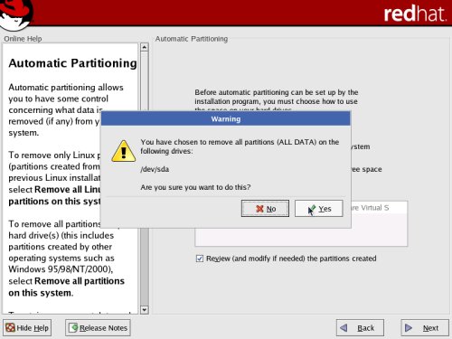 Automatic Partitioning Warning