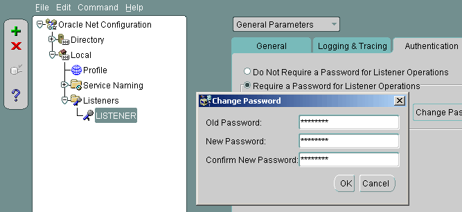 Setting the listener password using Net Manager (netmgr).