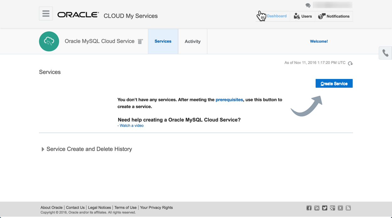 Oracle MySQL Cloud Service : Services