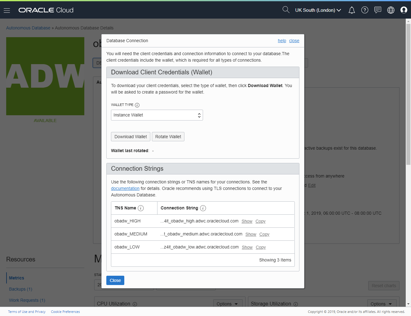 Autonomous Data Warehouse (ADW) : Download Credentials