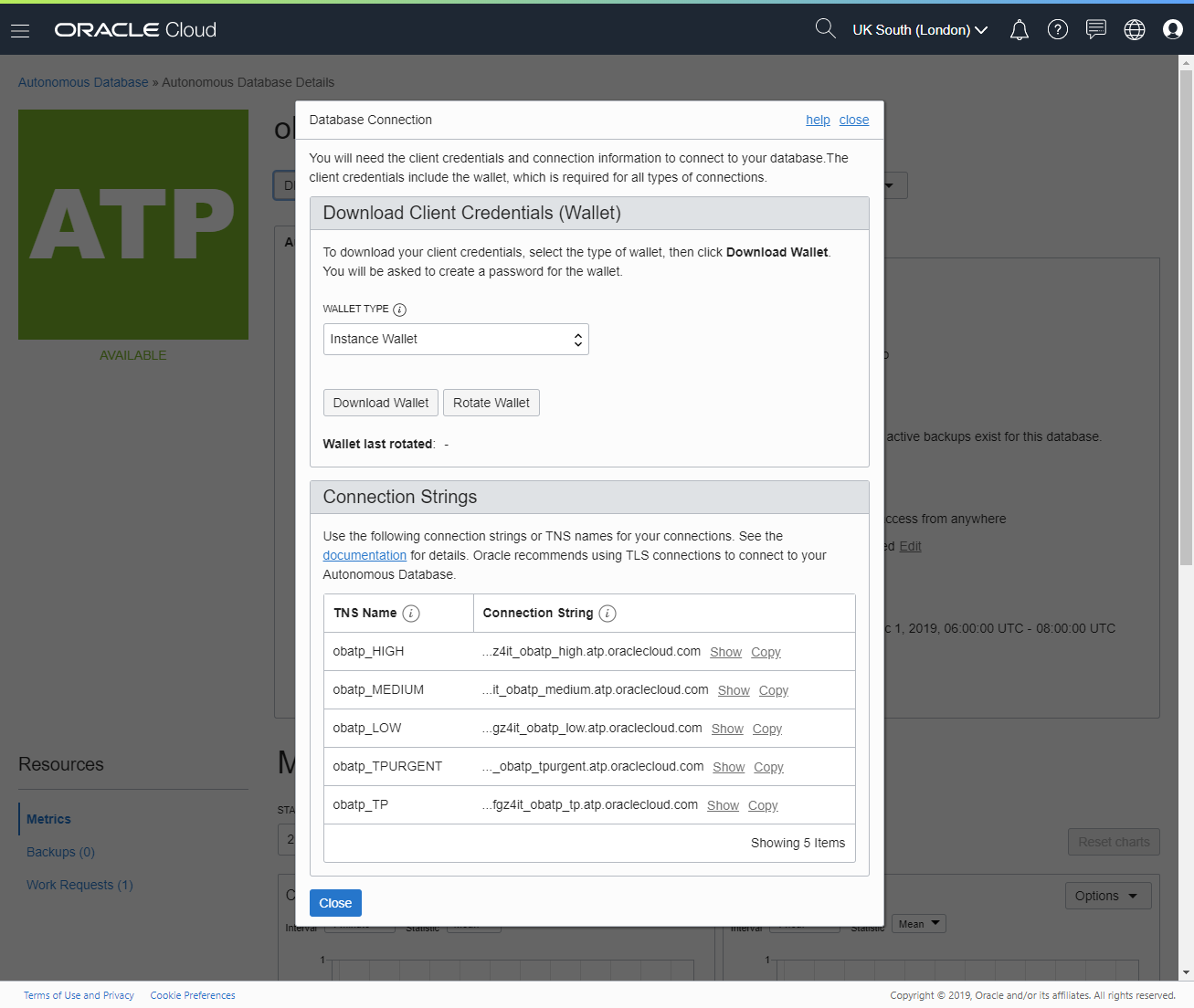 Autonomous Transaction Processing (ATP) : Download Credentials