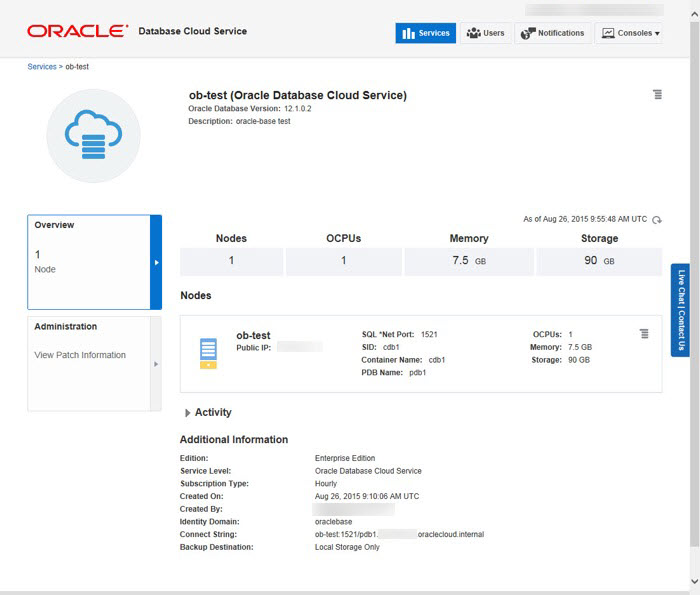 Oracle Cloud : Service Detail